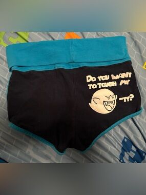 Nintendo Pixel That Boo Super Mario Hot Pants Shorts Athleisure Blue Small